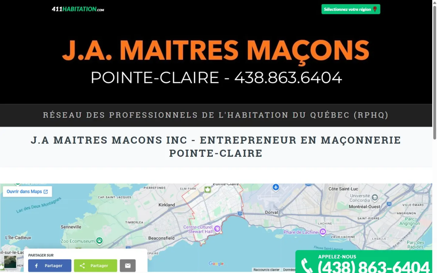 Avant : une fiche d’annuaire de J.A. Maîtres Maçons, à l’ordinateur