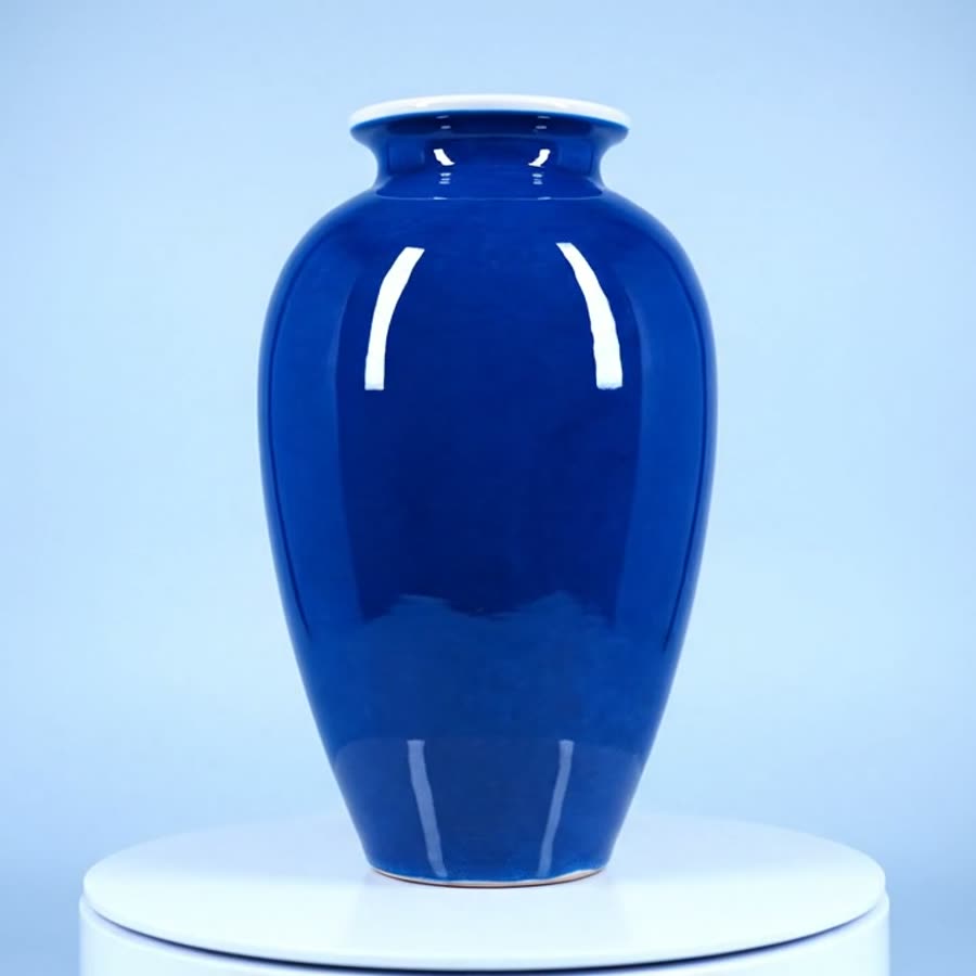 Grand vase bleu cobalt à bord blanc